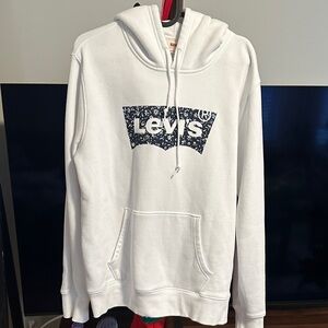 Levi's White Fleece Hoodie with Logo Size Small